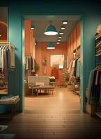 Women's fashion store in the shopping center or mall. Clothes store with mannequin. Shopping day concept by AI Generated photo