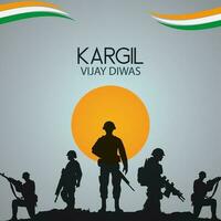 Vector 26th july kargil vijay diwas design concept with indian flag and army