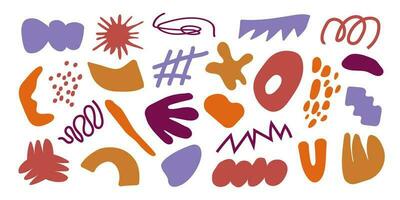 Big set of colored drawn objects in vector. Colorful hand painted abstract shapes, swirls, shapes and doodles. vector