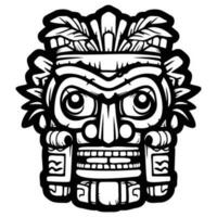 Illustration tiki statue in monochrome style, tiki tropical nature summer. vector