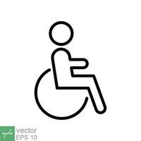 Handicapped patient icon. Simple outline style. Linear style sign, wheelchair, handicap, pictogram, stick, medicine, hospital concept. Line vector illustration isolated on white background. EPS 10.