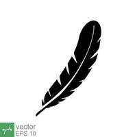 Feather icon. Simple solid style. Soft, bird, quill, weight, light, wing concept. Glyph vector illustration isolated on white background. EPS 10.