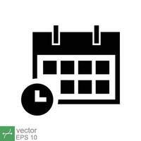 calendario icono. sencillo sólido estilo. reloj, tiempo, día, semana, año, reunión cita, cronograma, plan, día festivo, negocio concepto. glifo vector ilustración aislado en blanco antecedentes. eps 10