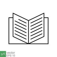 Book icon. Simple outline style. Textbook reading, open book, school, education, magazine, library, university, learning concept. Thin line vector illustration isolated on white background. EPS 10.