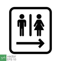 Male and female toilet with arrow icon. Simple solid style. Bathroom, washroom, restroom, men, women, unisex concept. Glyph vector illustration isolated on white background. EPS 10.