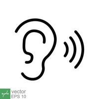 Ear listen icon. Simple outline style. Hear sound, noise, waves, deaf, human sense concept. Thin line symbol vector illustration design isolated on white background. EPS 10.