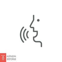 Voice recognition line icon. Simple outline style. Voice control, speak, talk, face, head, answer, man, control, listen, communication concept. Vector illustration isolated. Editable stroke EPS 10