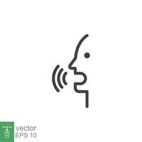 Voice recognition line icon. Simple outline style. Voice control, speak, talk, face, head, answer, logo, man, control, listen, communication, tech concept. Vector illustration isolated. EPS 12