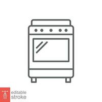 Stove icon. Simple outline style. Kitchen equipment, oven, furnace, gas, propane, restaurant concept. Thin line symbol. Vector illustration isolated on white background. Editable stroke EPS 10.