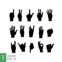 Set of hands showing different gestures isolated on a white background. Vector flat illustration of female and male hands . Isolated flat vector illustration