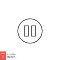 Pause line icon. Simple outline design style. Button, sign, round, symbol, play, speaker, video concept. Vector illustration isolated on white background. Editable stroke Eps10