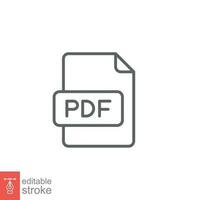 Pdf line icon. Simple outline design style. File, format, download, symbol, banner, button, sign concept. Vector illustration isolated on white background. Editable stroke Eps 10.