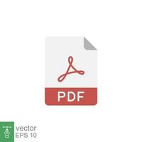 Pdf icon. Simple flat design style. File, format, download, symbol, banner, button, sign concept. Vector illustration isolated on white background, Eps 10.