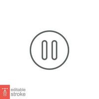 Pause line icon. Simple outline design style. Button, sign, round, symbol, play, speaker, video concept. Vector illustration isolated on white background. Editable stroke Eps10