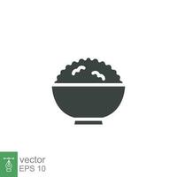 Rice bowl glyph icon. Simple solid design style. Food, lunch, asian, plant, natural, traditional concept. Vector illustration isolated on White background. Eps 10.