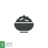 Rice bowl glyph icon. Simple solid design style. Food, lunch, asian, plant, natural, traditional concept. Vector illustration isolated on White background. Eps 10.