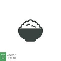 Rice bowl line icon. Simple outline design style. Food, lunch, asian, plant, natural, traditional concept. Vector illustration isolated on White background. Eps 10.