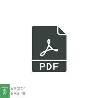 Pdf glyph icon. Simple solid design style. File, format, download, symbol, banner, button, sign concept. Vector illustration isolated on white background. Eps 10.