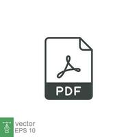 Pdf line icon. Simple outline design style. File, format, download, symbol, banner, button, sign concept. Vector illustration isolated on white background. Eps 10.