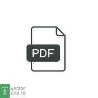 Pdf line icon. Simple outline design style. File, format, download, symbol, banner, button, sign concept. Vector illustration isolated on white background. Eps 10.