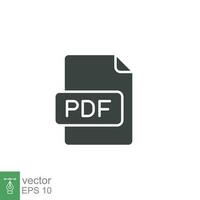 Pdf glyph icon. Simple solid design style. File, format, download, symbol, banner, button, sign concept. Vector illustration isolated on white background. Eps 10.