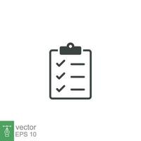 Checklist clipboard line icon. Simple outline style. Quality, check, tick, list, service, data, document, clinic, good, survey concept. Vector illustration isolated on white background. EPS 10