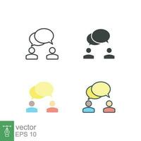 Talk icon. Simple outline, solid, flat style. People, two, person, 2, dialog, bubble, speech, pictogram, silhouette, chat, group concept. Vector illustration isolated on white background. EPS 10