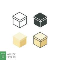 Box icon. Simple outline, solid, flat style. Package, delivery, parcel, shipping, cardboard, storage, carton, closed, pictogram, pack concept. Vector illustration isolated on white background. EPS 10