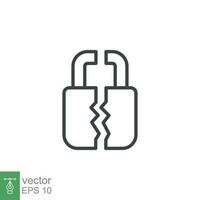 roto bloquear línea icono. sencillo contorno estilo. desbloquear, grieta, candado, romper, gratis, cadena, código, seguridad, fallar, tecnología concepto. vector diseño ilustración aislado en blanco antecedentes. eps 10