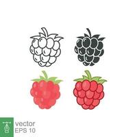 Raspberry icon. Simple outline, solid, flat style. Berry, pictogram, ripe, pink, sweet, delicious, food, nature, vegetarian concept. Vector design illustration isolated on white background. EPS 10