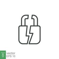 Broken lock line icon. Simple outline style. Unlock, crack, padlock, break, free, chain, code, security, fail, technology concept. Vector design illustration isolated on white background. EPS 10