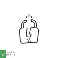 Broken lock line icon. Simple outline style. Unlock, crack, padlock, break, free, chain, code, security, fail, technology concept. Vector design illustration isolated on white background. EPS 10