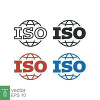 ISO icon. Simple outline, solid, flat style. Certified, certificate, mark, quality, symbol, management, stamp, standard, approved concept. Vector illustration isolated on white background. EPS 10