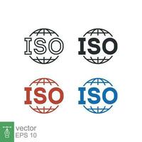 ISO icon. Simple outline, solid, flat style. Certified, certificate, mark, quality, symbol, management, stamp, standard, approved concept. Vector illustration isolated on white background. EPS 10