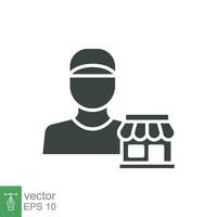 Seller vendor glyph icon. Simple solid style. Shop, market, business concept. Black and white symbol. Vector illustration isolated on white background. EPS 10