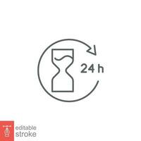 24 hour icon. Simple outline style. Around the clock work service or support, open anytime 7 day, alway time help line concept. Vector illustration isolated on white background. Editable stroke EPS 10