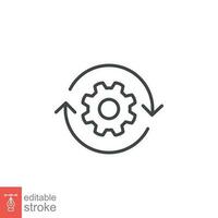 Workflow icon. Simple outline style. Operations, procedure, cog, gear, work, flow, pictogram, process, arrow, business concept. Vector illustration isolated on white background editable stroke EPS 10