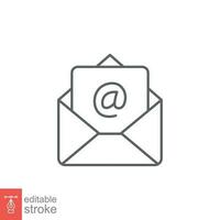 Email icon. Simple outline style. Mail, newsletter, thin line, letter, symbol, pictogram, address, open message send concept. Vector illustration isolated on white background. Editable stroke EPS 10