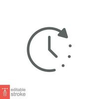 Clock time icon. Simple outline style. Timer, hour, minute, flat, business, speed, alarm, 24, stopwatch, circle, watch concept. Vector illustration isolated on white background editable stroke EPS 10