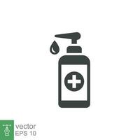 Hand sanitizer icon. Simple solid style. Gel, disinfect, antibacterial, wash, bottle pump, dispenser, container, soap, cleanser, health concept. Vector illustration isolated on white background EPS 10