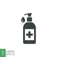 Hand sanitizer icon. Simple solid style. Gel, disinfect, antibacterial, wash, bottle pump, dispenser, container, soap, cleanser, health concept. Vector illustration isolated on white background EPS 10