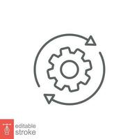 Workflow icon. Simple outline style. Operations, procedure, cog, gear, work, flow, pictogram, process, arrow, business concept. Vector illustration isolated on white background editable stroke EPS 10