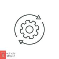 Workflow icon. Simple outline style. Operations, procedure, cog, gear, work, flow, pictogram, process, arrow, business concept. Vector illustration isolated on white background editable stroke EPS 10