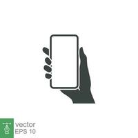 Hand holding phone icon. Simple solid style. Smartphone, cellphone, telephone, call, cellular, touch, web, internet concept. Vector illustration isolated on white background. EPS 10