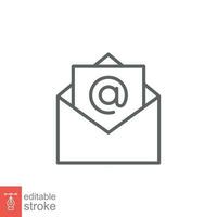 Email icon. Simple outline style. Mail, newsletter, thin line, letter, symbol, pictogram, address, open message send concept. Vector illustration isolated on white background. Editable stroke EPS 10