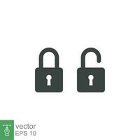 Lock and unlock icon. Simple solid style. Locker, open, closed, padlock, key, symbol, private, web, flat, password, safety, secure concept. Vector illustration isolated on white background EPS 10