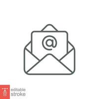 Email icon. Simple outline style. Mail, newsletter, thin line, letter, symbol, pictogram, address, open message send concept. Vector illustration isolated on white background. Editable stroke EPS 10