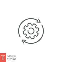 Workflow icon. Simple outline style. Operations, procedure, cog, gear, work, flow, pictogram, process, arrow, business concept. Vector illustration isolated on white background editable stroke EPS 10