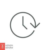 Clock time icon. Simple outline style. Timer, hour, minute, flat, business, speed, alarm, 24, stopwatch, circle, watch concept. Vector illustration isolated on white background editable stroke EPS 10