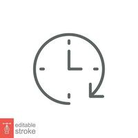 Clock time icon. Simple outline style. Timer, hour, minute, flat, business, speed, alarm, 24, stopwatch, circle, watch concept. Vector illustration isolated on white background editable stroke EPS 10